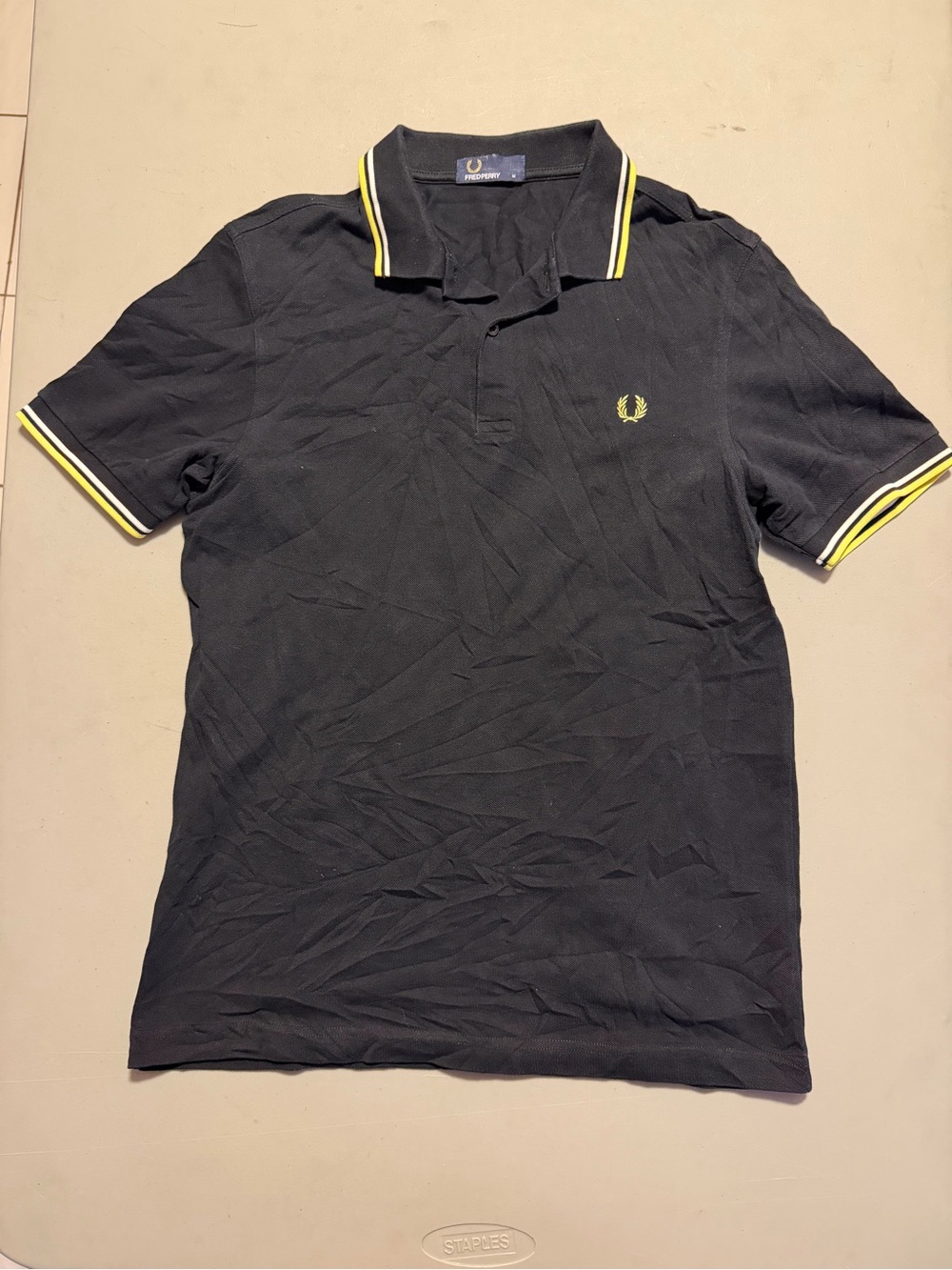 Fred Perry black polo with yellow and white tips